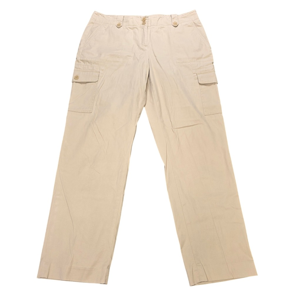 Talbots Signature Straight Leg Cargo Pants Women's Size 10 Beige Stretch Cotton